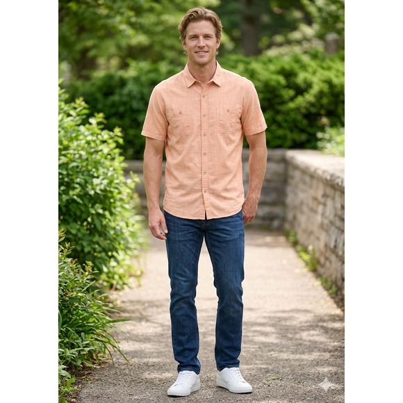Kuhl Other - KUHL Short Sleeve Button Down Men XL Orange Excellent Textured Dual Pocket Shirt